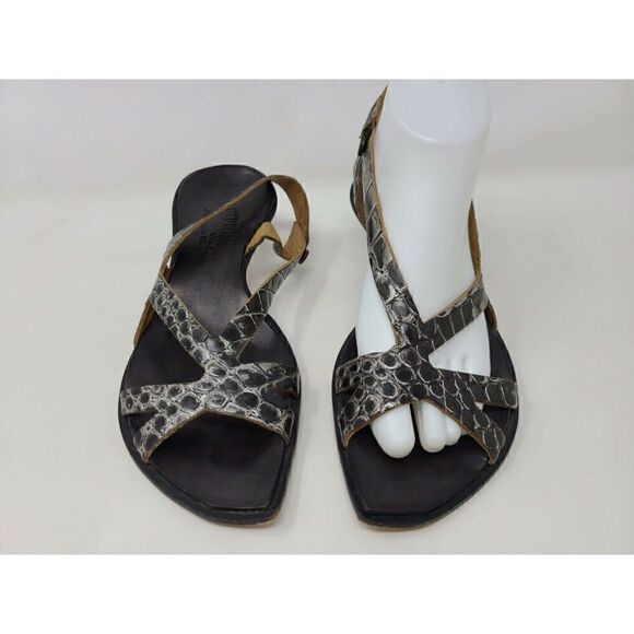 CYDWOQ VINTAGE BLACK SILVER GATOR LEATHER STRAPPY SANDALS KITTEN HEEL SIZE 37 US - Picture 2 of 8